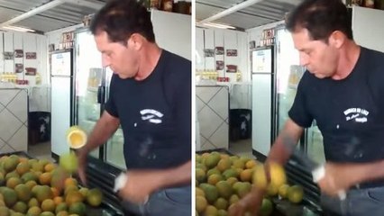 Cet homme a une technique de ninja pour couper les fruits. Très impressionnant !