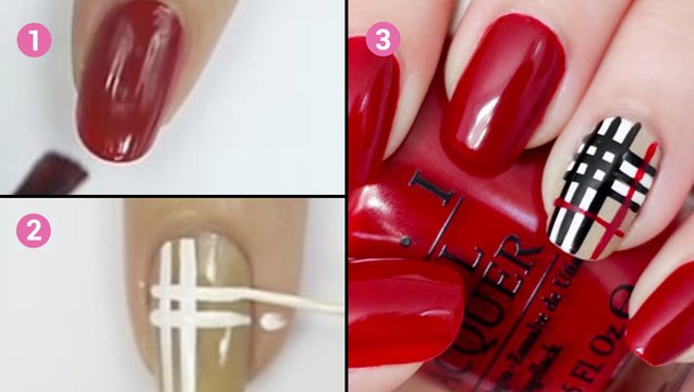 Réalisez un nail art inspiré du motif Burberry, pour une manucure super tendance
