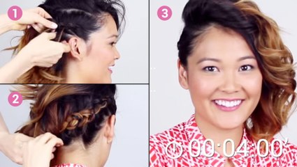 Cette coiffure de fête est idéale pour les cheveux mi-longs. Et elle est très facile à faire !