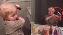 Cet enfant croit qu'il se peigne les cheveux. Mais il fait bien pire !