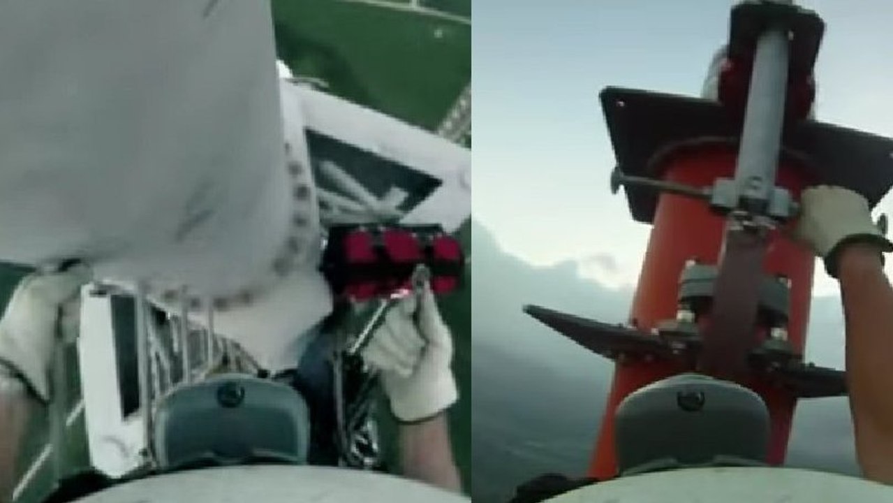 Voilà à quoi ressemble le quotidien d'un réparateur d'antenne. Vertige garanti !