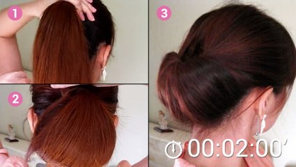 Ce chignon est idéal pour aller travailler. Et il se fait en deux minutes seulement !