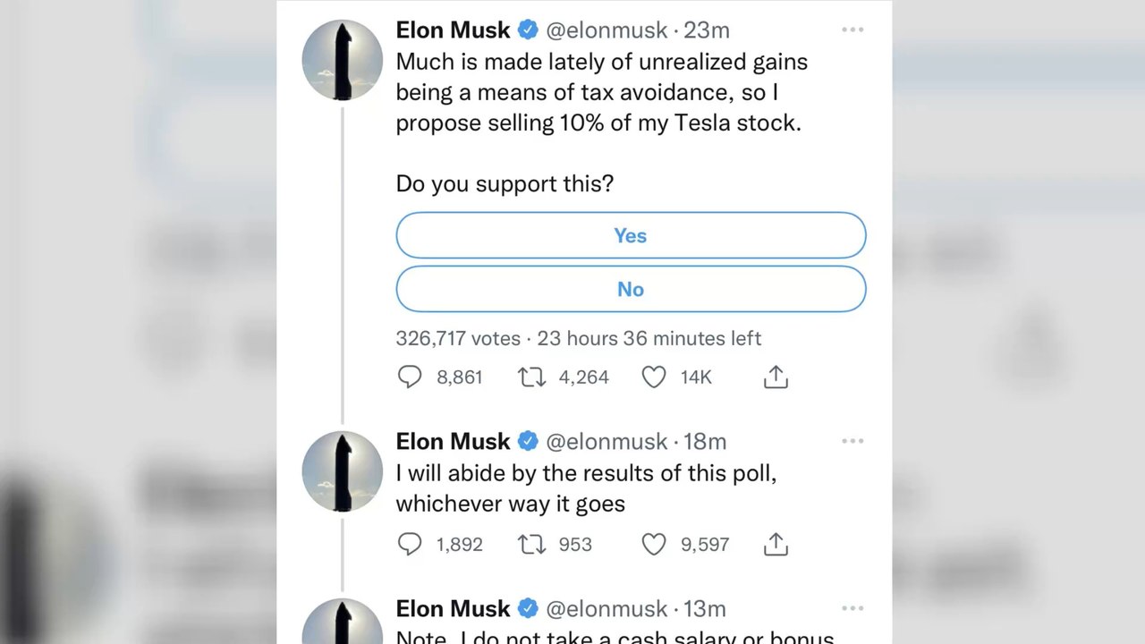 Twitter-Gemeinde hat entschieden: Elon Musk muss Tesla-Aktien verkaufen, um Steuern zu zahlen