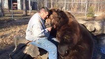 Un Russe joue et s'amuse avec un ours