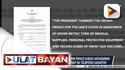 Download Video: Pres. Duterte at Abu Dhabi Crown Prince Sheikh Mohammed Bin Zayed Al Nahyan, nagkausap sa telepono kahapon