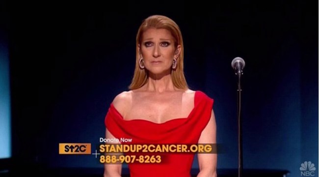 Céline Dion consolée par Bradley Cooper sur scène lors du gala Stand up to cancer