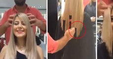 Il coupe les cheveux de sa cliente sans ciseaux, le résultat est incroyable