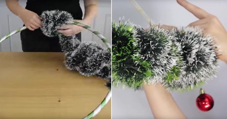 Noël : réaliser un lustre original avec un cerceau et des guirlandes