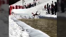 'Nordic skier's pond-skimming stunt goes OFF THE RAILS '