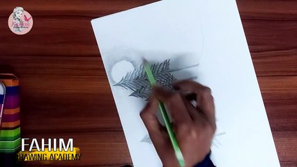 Скачать видео: Night Scene - Pencil Sketch  How to draw Scenery of Moonlight  Fahim Drawing Academy