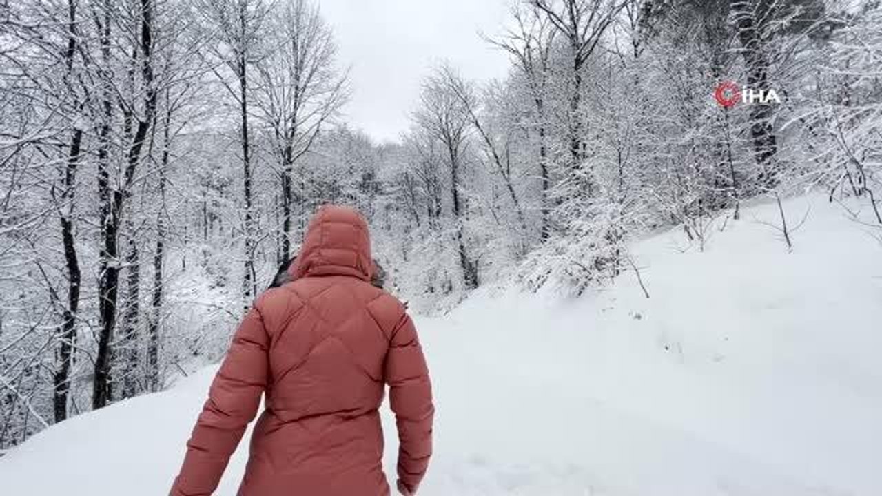 Kocaeli'nin yüksek kesimlere gece boyu kar yağdı... Doğa tutkunları kendilerini beyaz gelinliğini giyen ormanlara attı