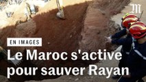 Les secours marocains tentent de sauver le petit Rayan, tombé dans un puits de 35 mètres