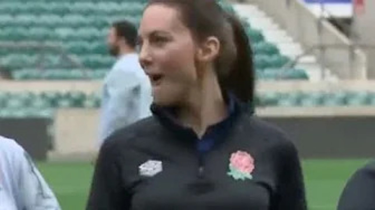 Hands on bum Ma'am! Kate in stitches as rugby player gives inappropriate warning