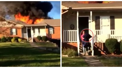 Un pompier s'arrête pour sauver un chien prisonnier dans l'incendie de sa maison
