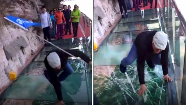 Monts Taihang (Chine) : cette passerelle en verre se fissure lorsque des touristes marchent dessus