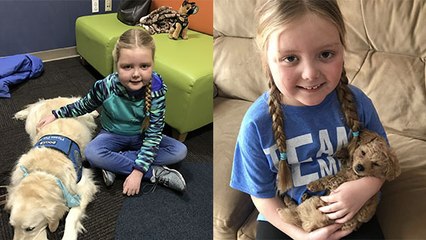 Malade d’une tumeur au cerveau, cette petite fille trouve du réconfort grâce aux chiens