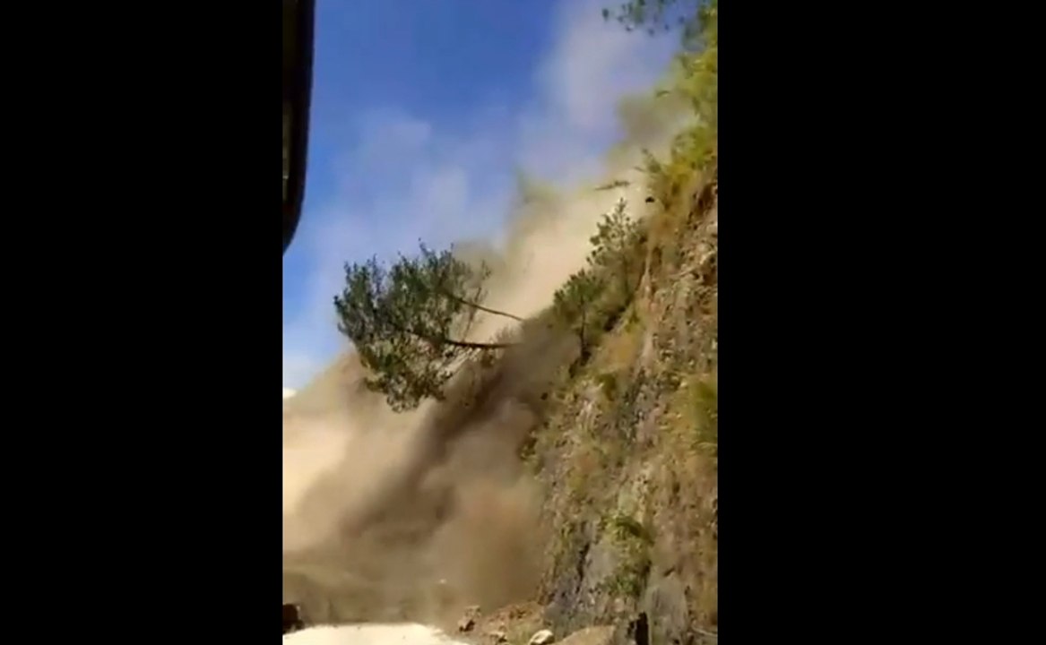 Terrifying Footage Of A Bus Getting Stuck In A Landslide