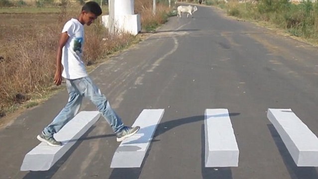 This Clever Zebra Crossing In New Delhi Replaces Speed Bumps As It 'Floats' Over The Road