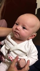Baby hears her mom  for the first time and is almost moved to tears!