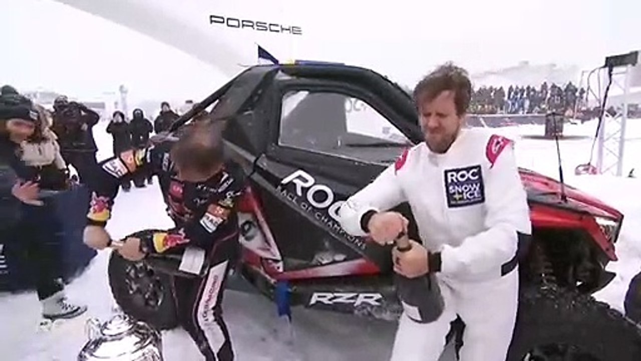 Race Of Champions 2022 Champions Cup Celebration Loeb Vettel Difficult Open Champagne Break Champagne cork
