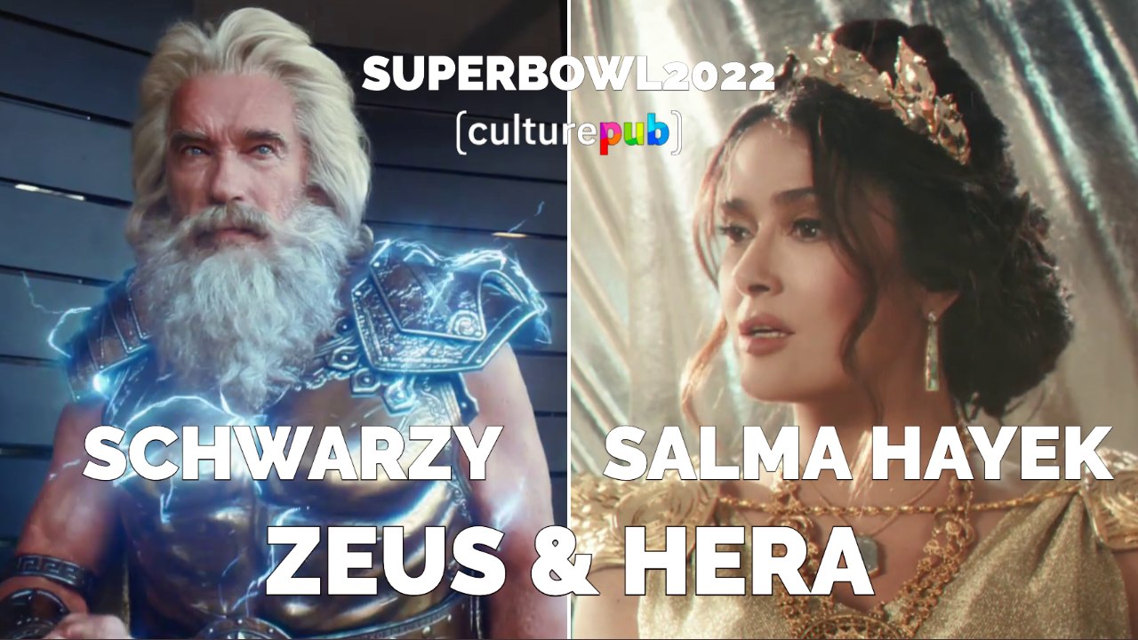 Super Bowl 2022 - Schwarzenegger & Salma Hayek sont Zeus & Hera