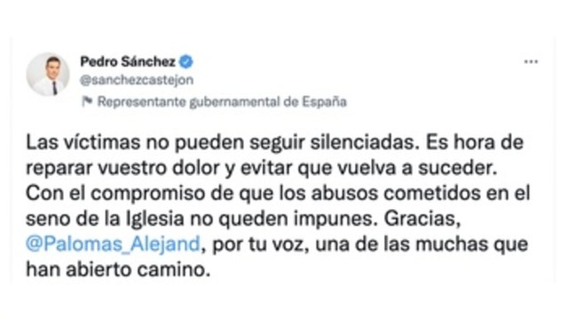 Sánchez pretende que los abusos de la Iglesia no queden impunes