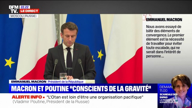 Emmanuel Macron après sa rencontre avec Vladimir Poutine: Nous sommes conscients de la gravité, l'un et l'autre, de la situation
