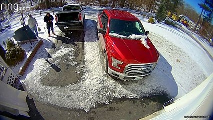 Heavy Chevy Starts Sliding on Icy Driveway
