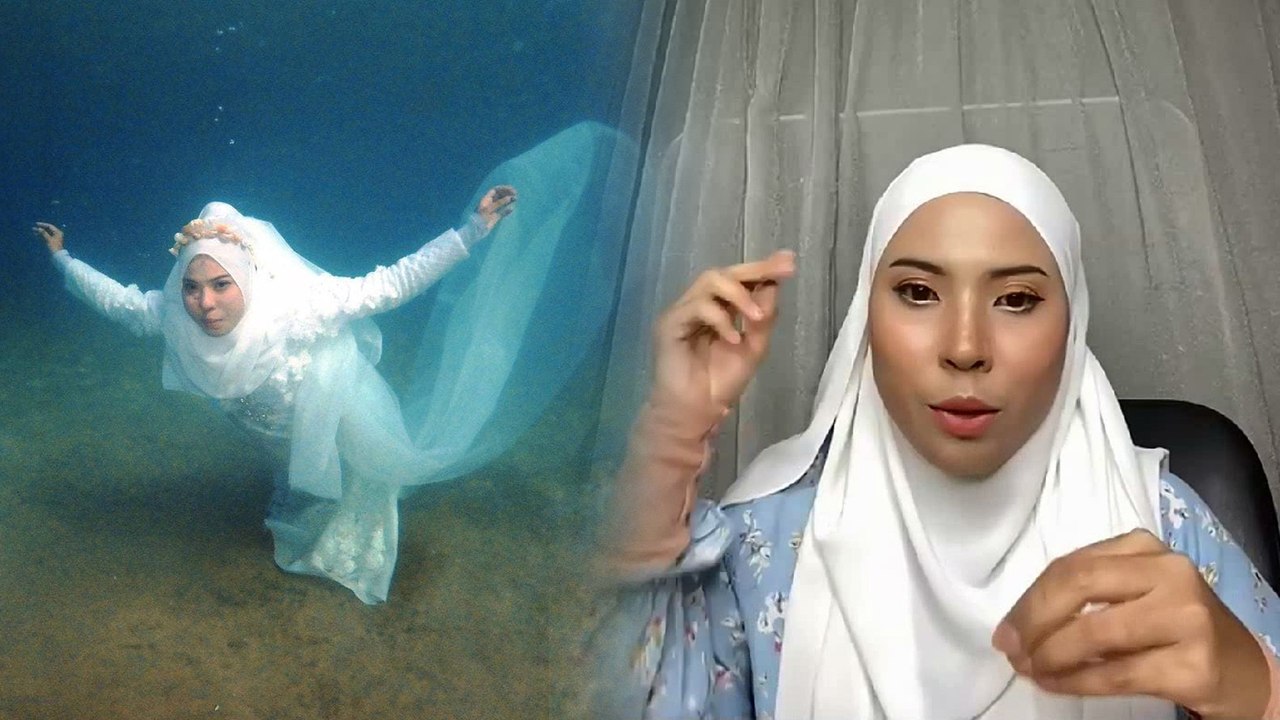 Buat OOTD dalam laut pakai baju pengantin, netizen gelak sebab nampak macam ‘mermaid’ lemas!