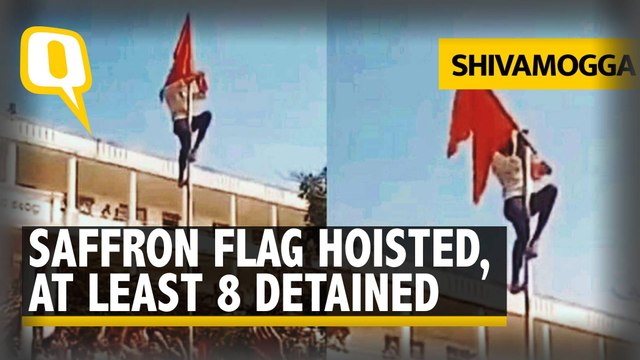 Karnataka Hijab Row | Protesters Hoist Saffron Flag in Shivamogga College; 8 Detained, Section 144 Imposed
