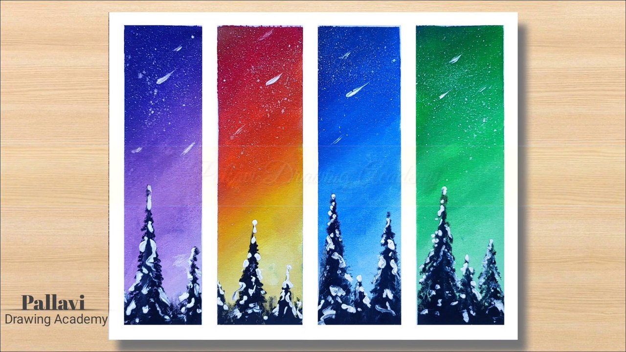 Easy and beautiful winter nature scene with Poster color __ Pallavi Drawing Academy