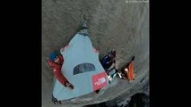 Mountain Climbers Camp Suspended on Rock Wall