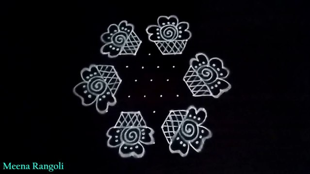 Basket flowers rangoli design - basket flower kolam - flowers rangoli design - easy rangoli designs - meena rangoli