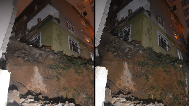 Eyüpsultan’da 3 katlı binanın istinat duvarı çöktü