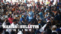 Manila Mayor Isko Moreno speaks to the residents of Barangay San Isidro in Rodriguez, Rizal