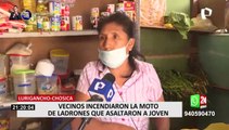 Lurigancho-Chosica: vecinos incendiaron la moto de ladrones que que asaltaron a joven