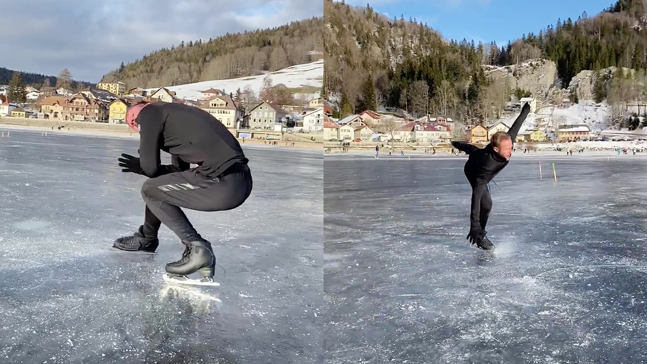 'International figure skating athlete puts on a magical performance on frozen lake '