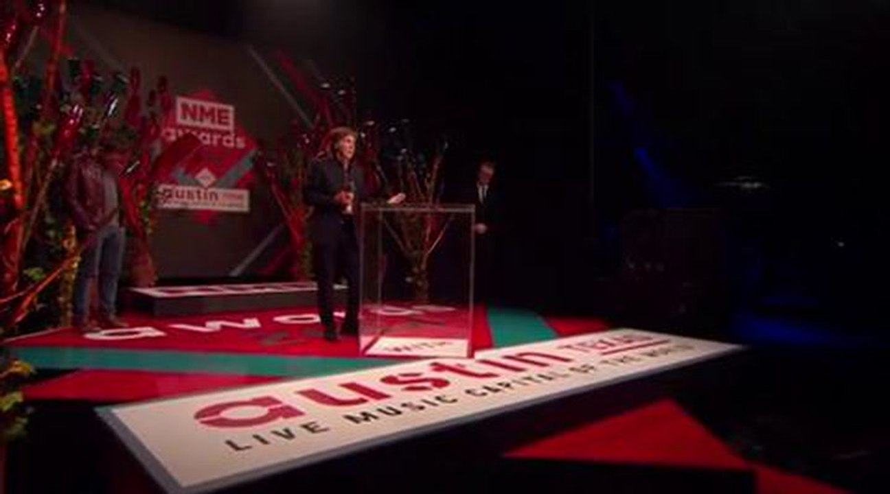 Paul McCartney accepts Songwriter's Songwriter award at NME Awards 2014 with Austin, Texas