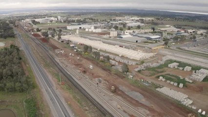 Wagga freight hub rail siding from the air