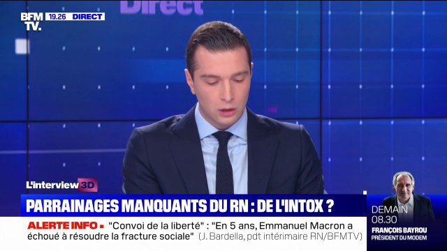 Jordan Bardella: Pour l'instant, nous n'avons pas les 500 parrainages