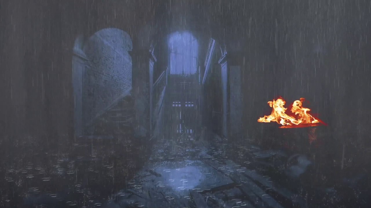 The rain falls on the castle abandoned - Beautiful landscape in the rainforest