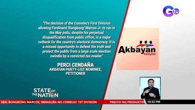 Pagbasura ng Comelec sa disqualification cases ni Dating Sen. Bongbong Marcos, hindi katanggap-tanggap para sa mga petitioner | SONA