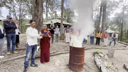 Juniper smoke offering held at Tilba Buddhist Centre for Tibetan New Year