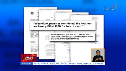 Eleksyon 2022: DQ cases vs. Bongbong Marcos, ibinasura ng Comelec first Division | UB