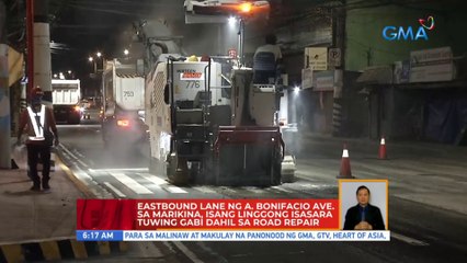 Eastbound lane ng A. Bonifacio Ave. sa Marikina, 1 linggong isasara tuwing gabi dahil sa road repair | UB