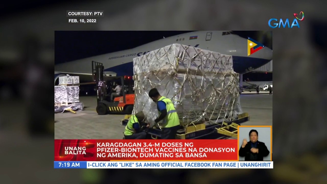 Karagdagan 3.4M doses ng Pfizer vaccines na donasyon ng US, dumating sa bansa | UB