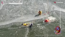 جلسه تمرینی امدادگران واقعی شد؛ ویدئوی نجات دو نوجوان گرفتار از آب‌های یخ زده میسوری