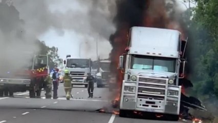 Truck fire on the New England Highway