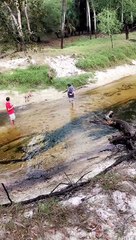 Belgian Malinois Jumps Over River Embankment
