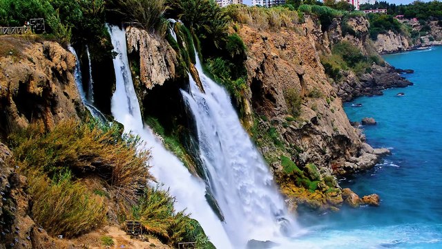 Famous Duden waterfalls crushing into Mediterranean sea